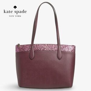 Kate Spade Flash Glitter Tote Cherrywood Red Burgundy Pink NWT